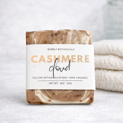 Bar of soap with a label on a light background