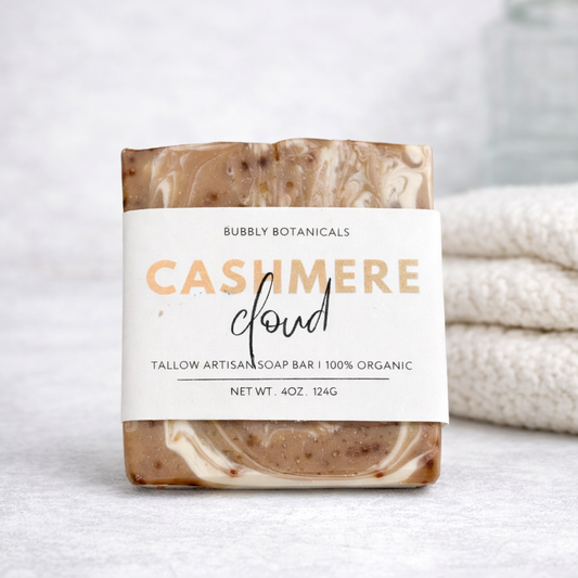 Bar of soap with a label on a light background