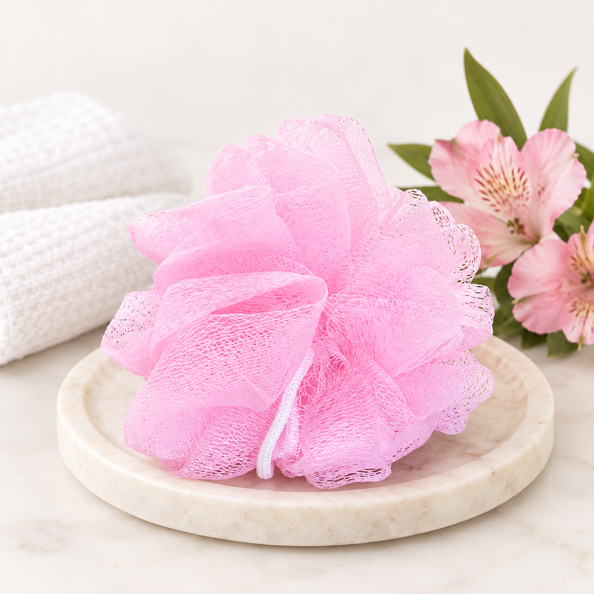 Mini Mesh Bath Pouf - Pink | Shower Loofah Add-On