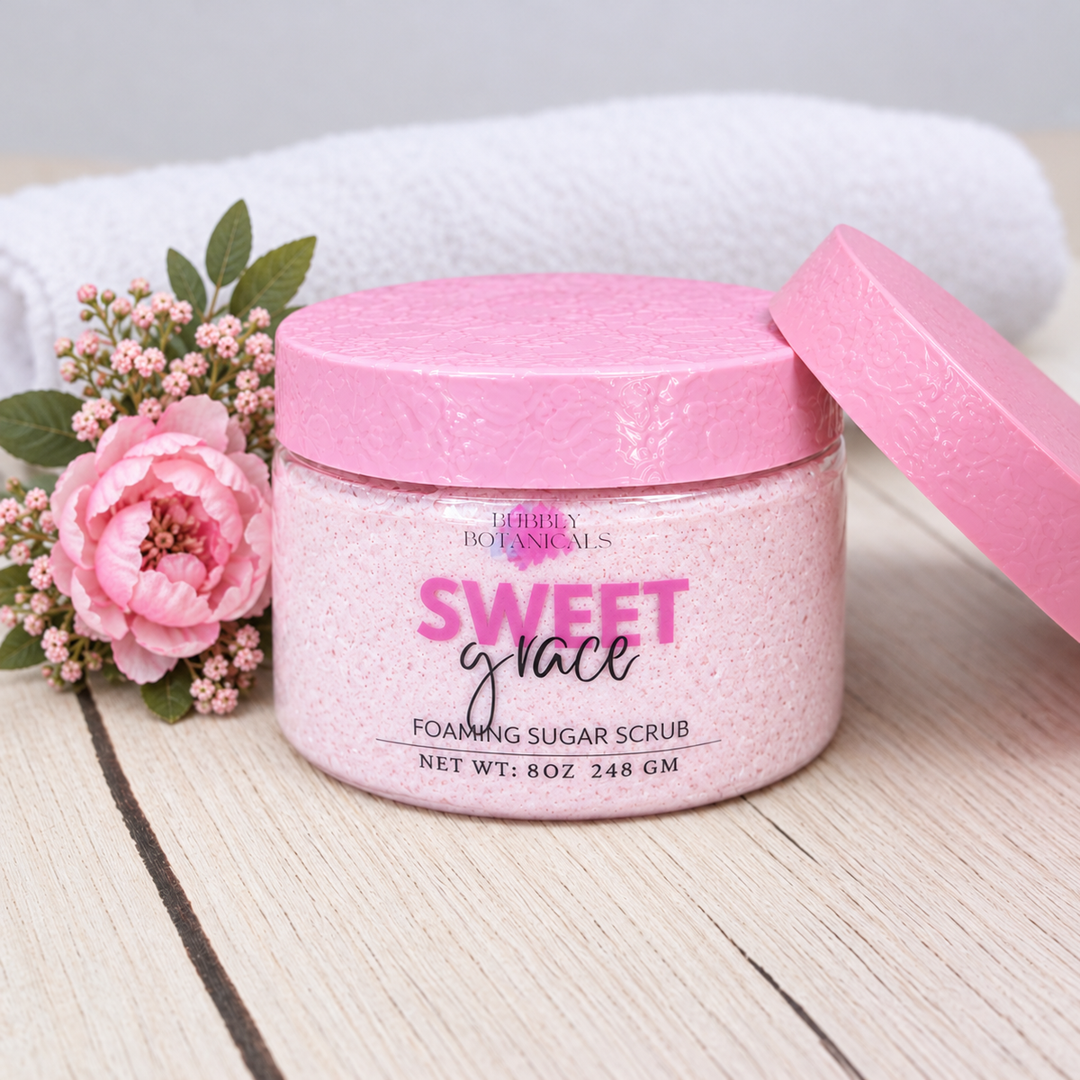Foaming Sugar Scrub 8 oz - Sweet Grace Type | Fresh Floral & Amber Scent