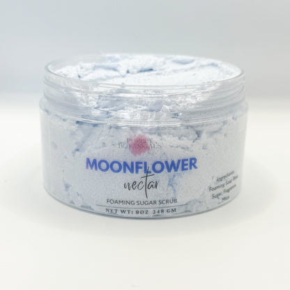 Jar of Moonflower Nectar foaming sugar scrub on a white background