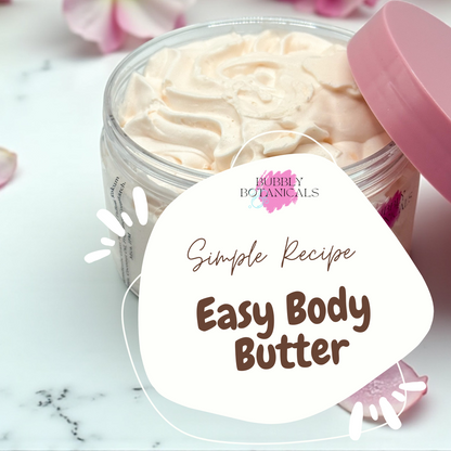 Open jar of body butter with pink flowers in the background, featuring 'Poppet Botanicals' branding.