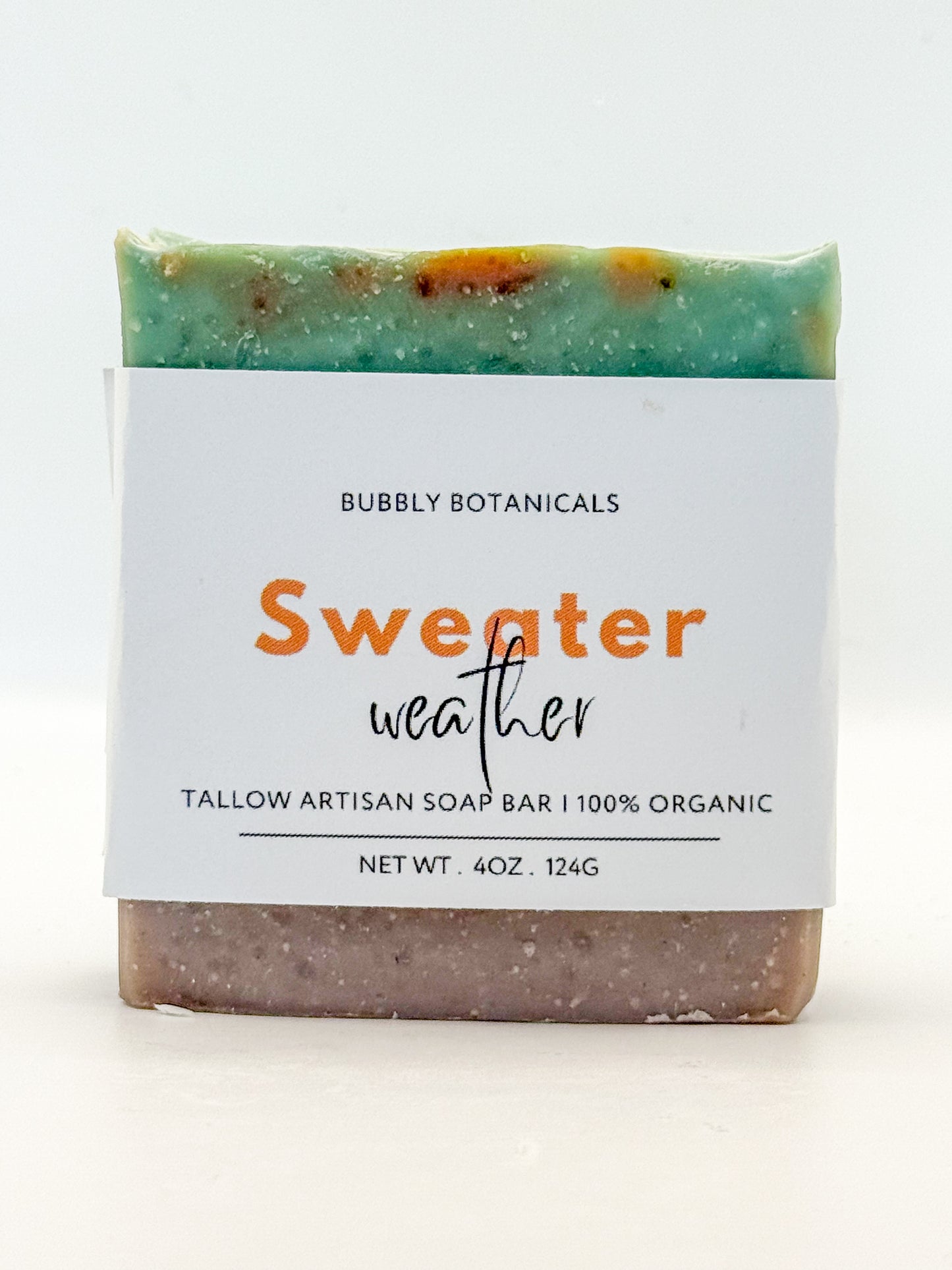 Sweater weather tallow soap with a white background 