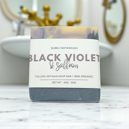 Black Violet & Saffron Tallow Soap – Natural Handmade Soap Bar with Bold, Luxurious Scent