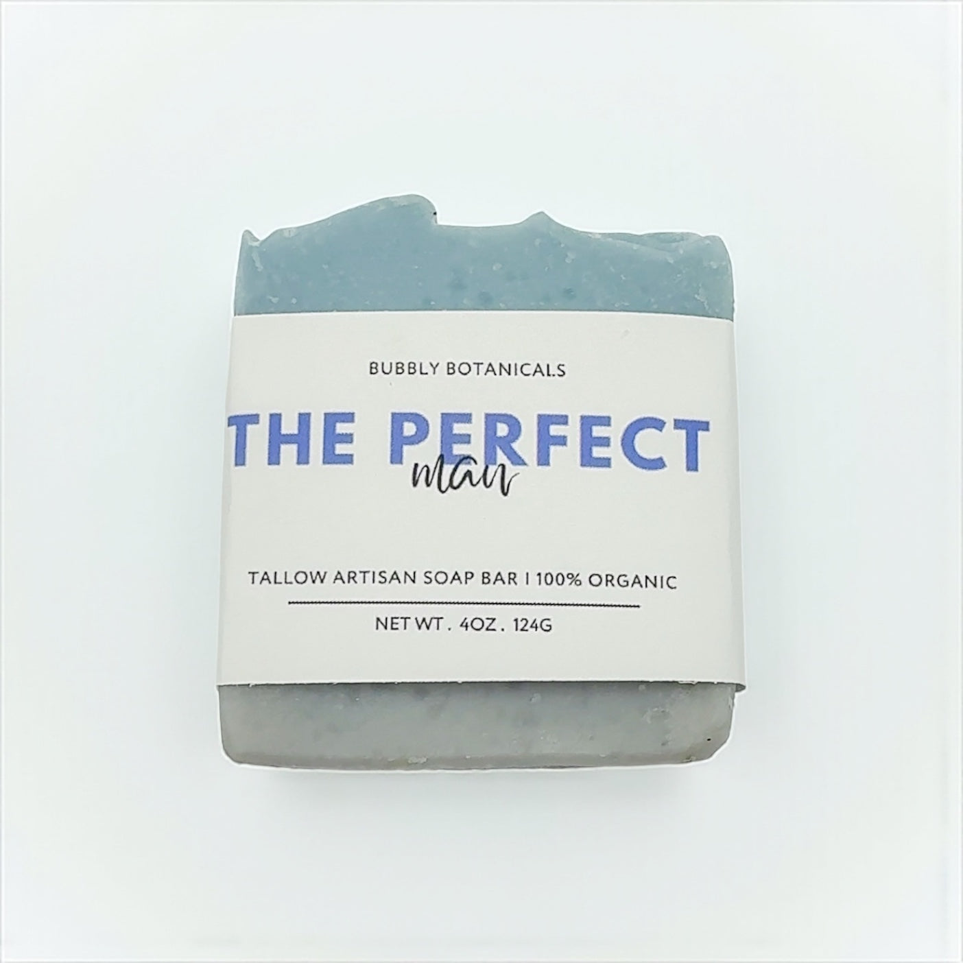 Bar of soap with a label on a white background