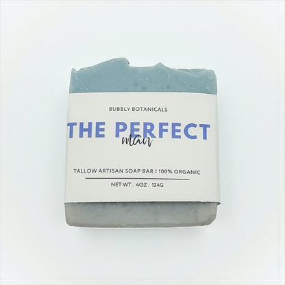 Bar of soap with a label on a white background