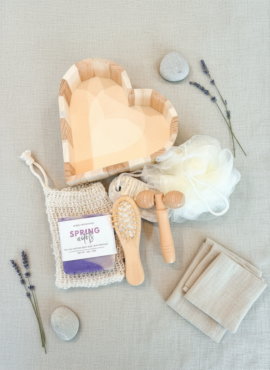 Wooden Heart Spa Gift Set | Soap, Body Brush & Bath Accessories