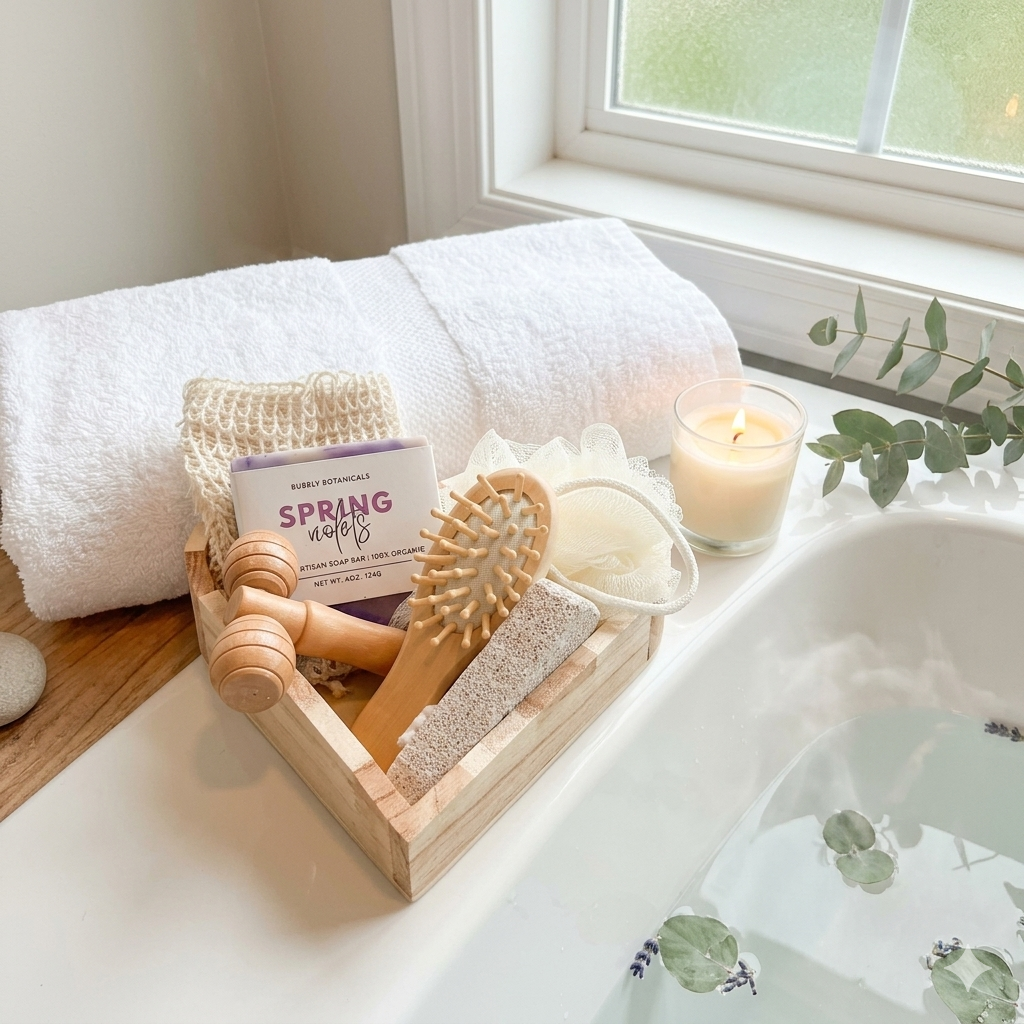 Wooden Heart Spa Gift Set | Soap, Body Brush & Bath Accessories