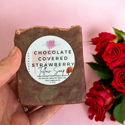 Chocolate Covered Strawberry Tallow & Goat Milk Soap – Natural Handmade Soap Bar with Sweet, Gourmand Scent