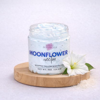 Moonflower Nectar tallow body butter jar with soft floral musk scent for dry skin