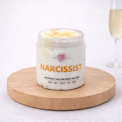 Narcissist tallow body butter jar with fruity warm scent for dry skin