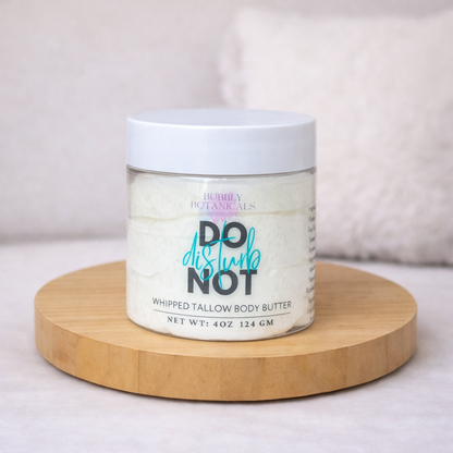 Do Not Disturb tallow body butter jar with white tea spa scent for dry skin
