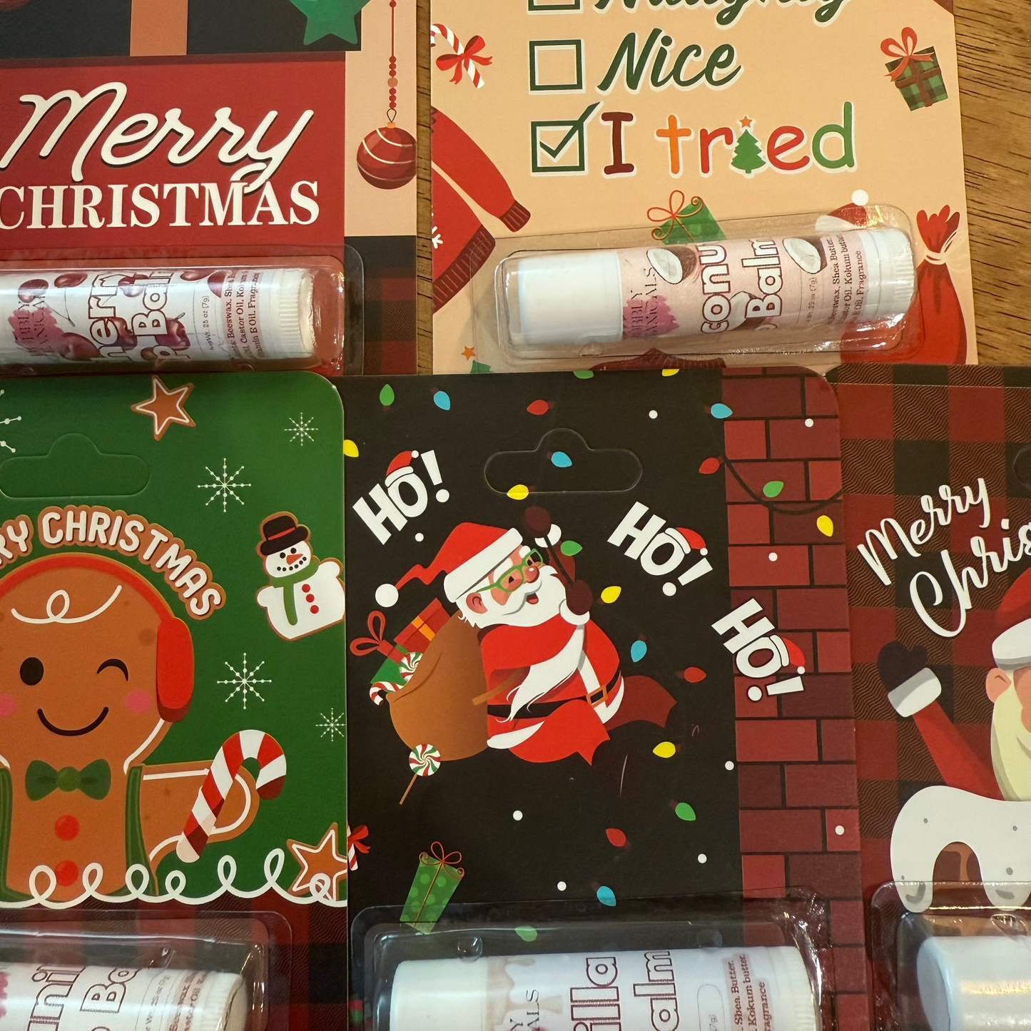 Assorted holiday shea butter and beeswax lip balms