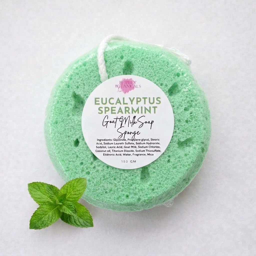 Eucalyptus Spearmint goat milk soap infused sponge by Bubbly Botanicals