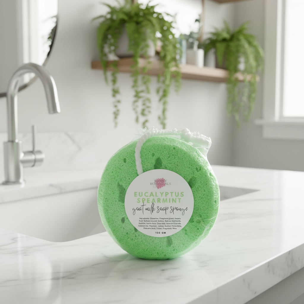 Eucalyptus Spearmint goat milk soap infused sponge by Bubbly Botanicals