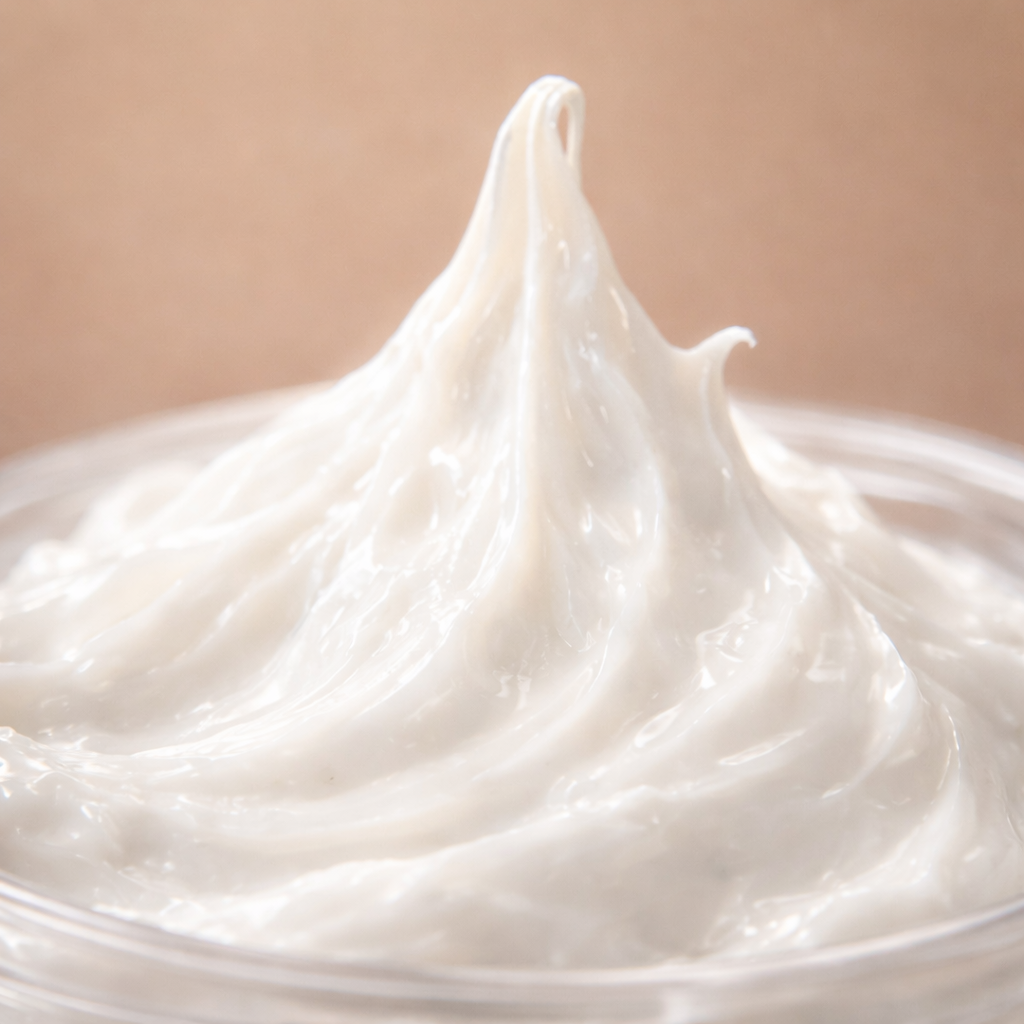 Close-up of whipped cream on a beige background