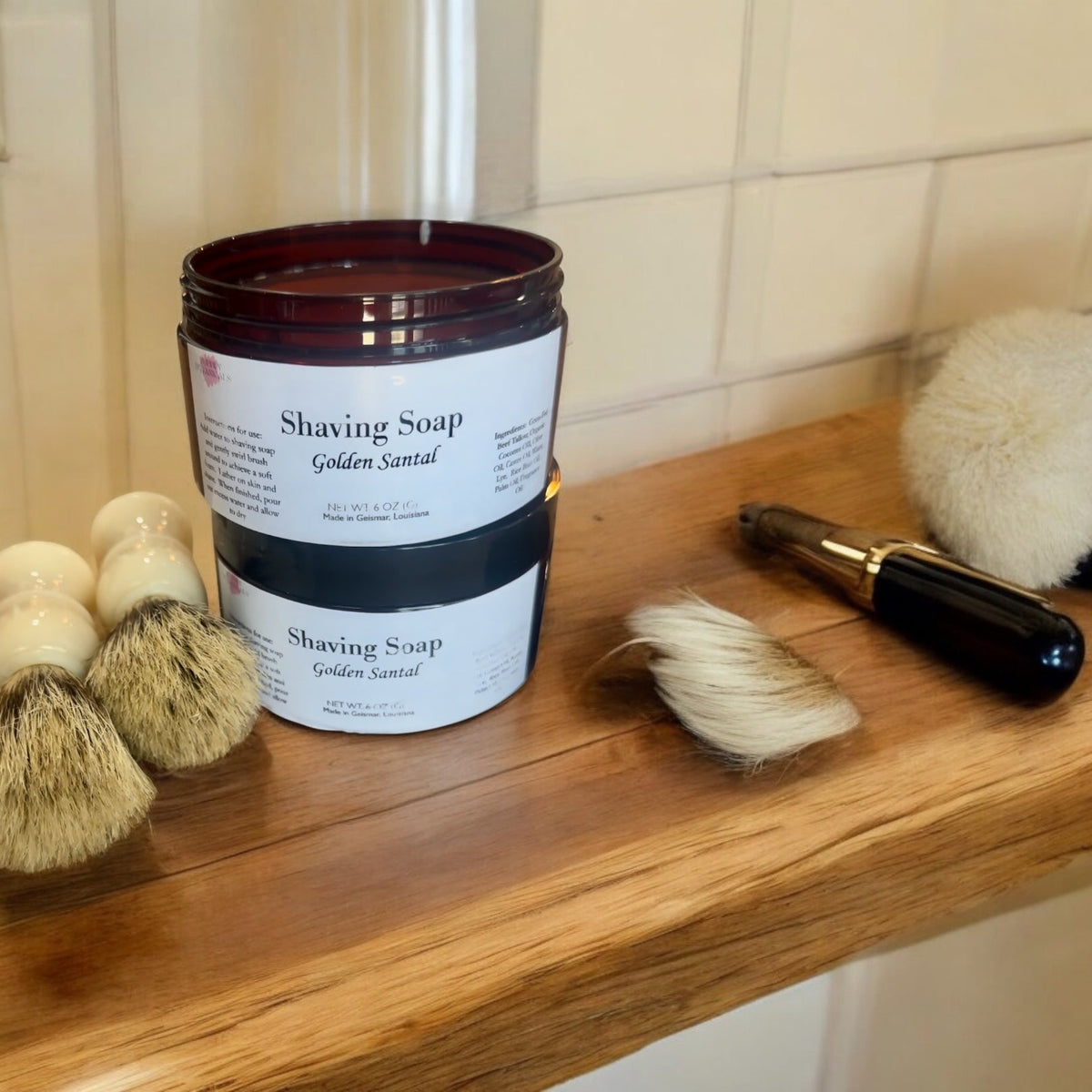 Men's tallow shaving soap with brush by Bubbly Botanicals