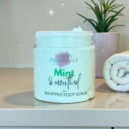 Mint & Menthol Foot Scrub on a wooden countertop