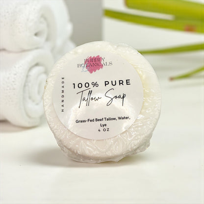 Pure Tallow unscented soap by Bubbly Botanicals on a white background