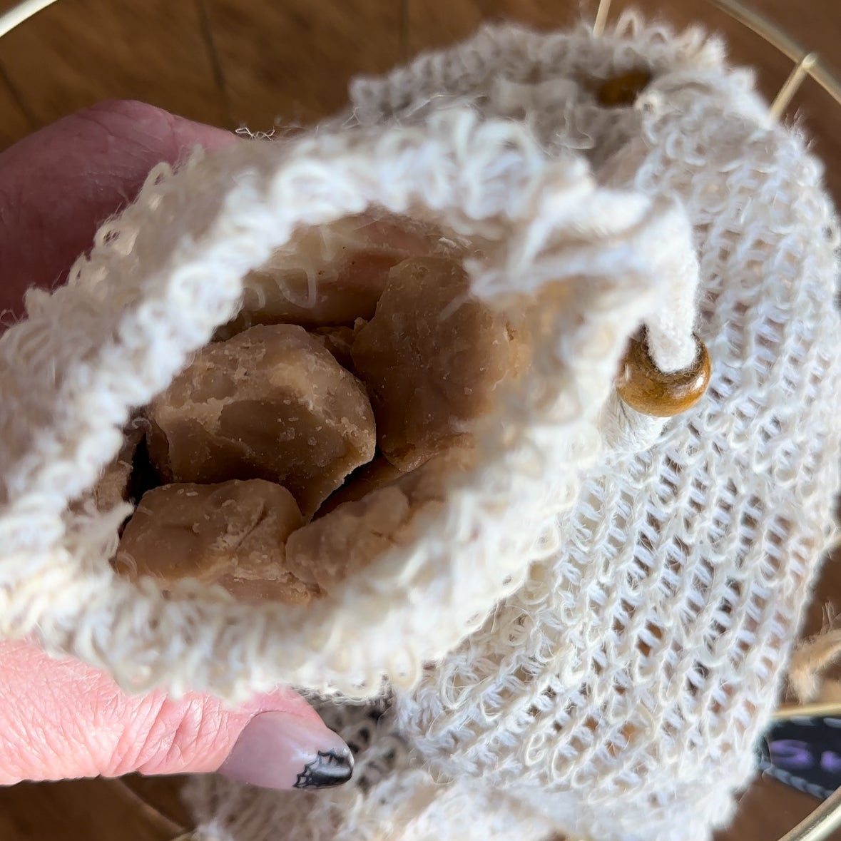 Soap shred bag with tallow soap shreds by Bubbly Botanicals